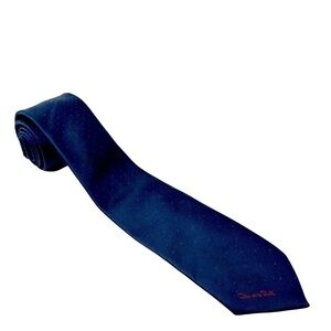 Vintage Oscar De La Renta Men’s Navy Blue Red Dots Polyester & Silk Blend Tie
